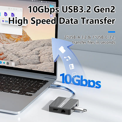 Blueendless USB C Hub 7In1 USB3.2 Adapter Type C Hub Laptop Docking Station with 4K 60Hz Dual HDTV RJ45 Ethernet PD Fast Chargin