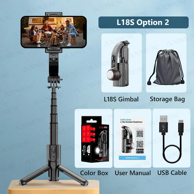 AXNEN Handheld Selfie Stick Gimbal Stabilizer for iPhone Android Smartphone Anti-shake Video Record  Tripod  with Fill Light App