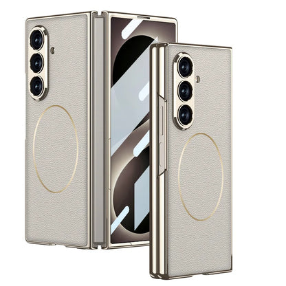 Electroplated Hard PC Leather Back Cover Case for Samsung Galaxy Z Fold 8 Ultra Fold 7 with Glass Screen Film