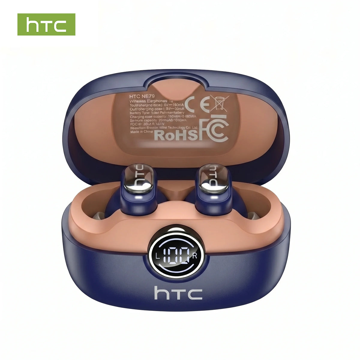 HTC NE79 TWS Bluetooth 6.0 Earbuds AI Translation 135 Languages ENC Noise Cancelling HiFi Stereo Headphones with LED Display