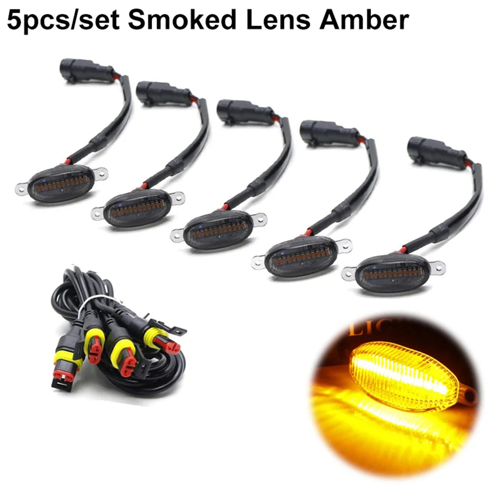 Universal Smoked Lens Amber / White LED Car Front Grille Clearance Marker Light Assemblies W/ Wiring Harness Kit For Truck SUV