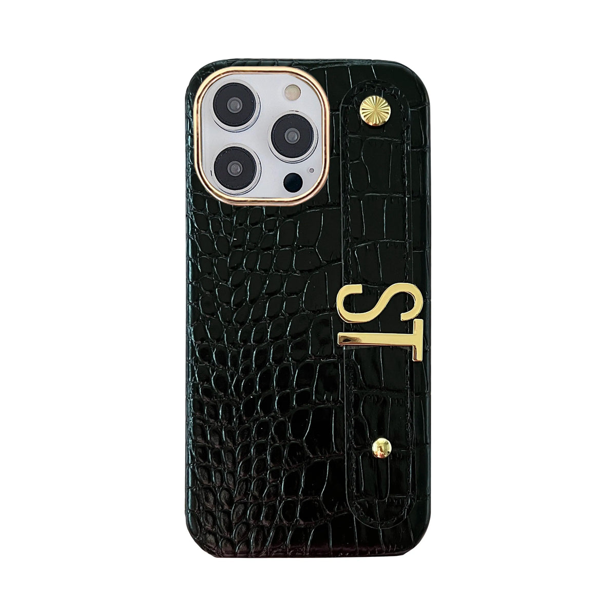 Holding Strap Personalised Custom Name Gold Metal Letters Leather Phone Case For Iphone 14 13 12 17 Pro Max 16promax Cover