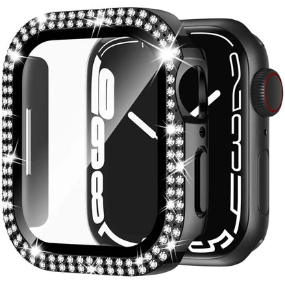 Glass+Cover For Apple Watch Case 45mm 44mm 41mm 40mm 46mm 42mm Bling Diamond bumper+Screen Protector series 12 11 10 9 8 7 6 SE