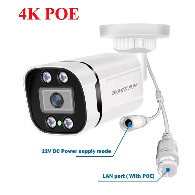 4K Poe Video Surveillance Camera Ip Onvif Audio 48V POE/DC 12V 4MP/5MP/8MP Night Vision Bullet Waterproof Security Camera for NV