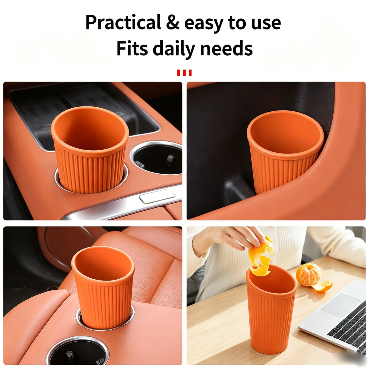 New Vertical Striped Silicone Car Trash Cup & Storage Bucket No Installation Needed Portable Waste Holder for All Auto Models