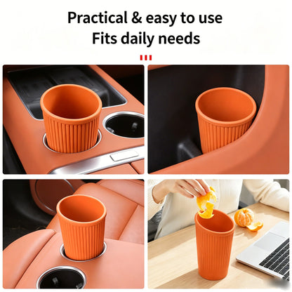 New Vertical Striped Silicone Car Trash Cup & Storage Bucket No Installation Needed Portable Waste Holder for All Auto Models