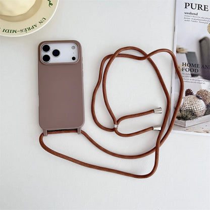Crossbody Lanyard Cord Liquid Silicone Soft Phone Case for Apple IPhone 17 Air 16 15 14 Plus 13 Pro Max Matte Strap Candy Cover