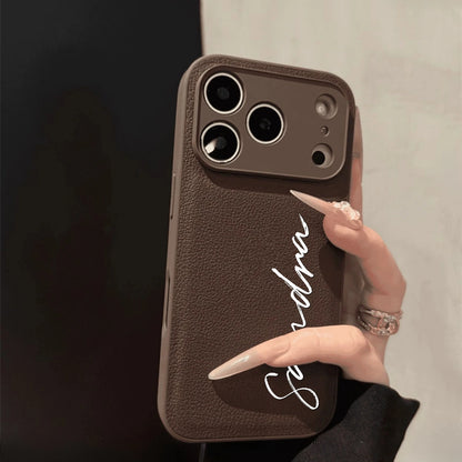 Custom Letters Name Minimalist Artificial Leather Solid Color Luxury Phone Case For iPhone 17 16 15 14 13 12 11 Pro Max 17 Air