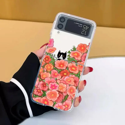 Retro Painting Van-Gogh Black Cat Case for Samsung Galaxy Z Flip 6 ZFlip7 Transaprent Cover for Samsung ZFlip 8 5 4 3 Fundas