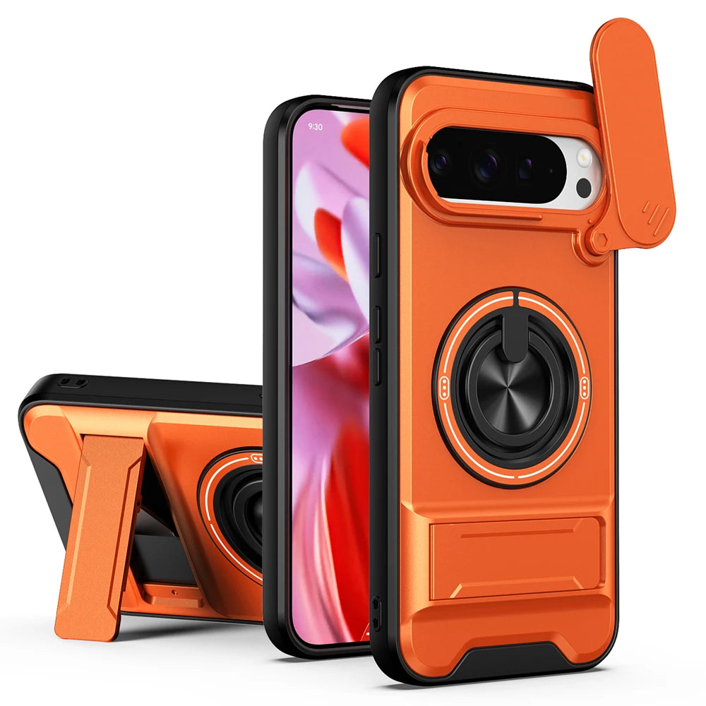 KEYSION Magnetic Phone Case for Google Pixel 9 10 Pro XL 8 7 Pro Slide Camera Protection Upright Stand 360°Ring Shockproof Cover