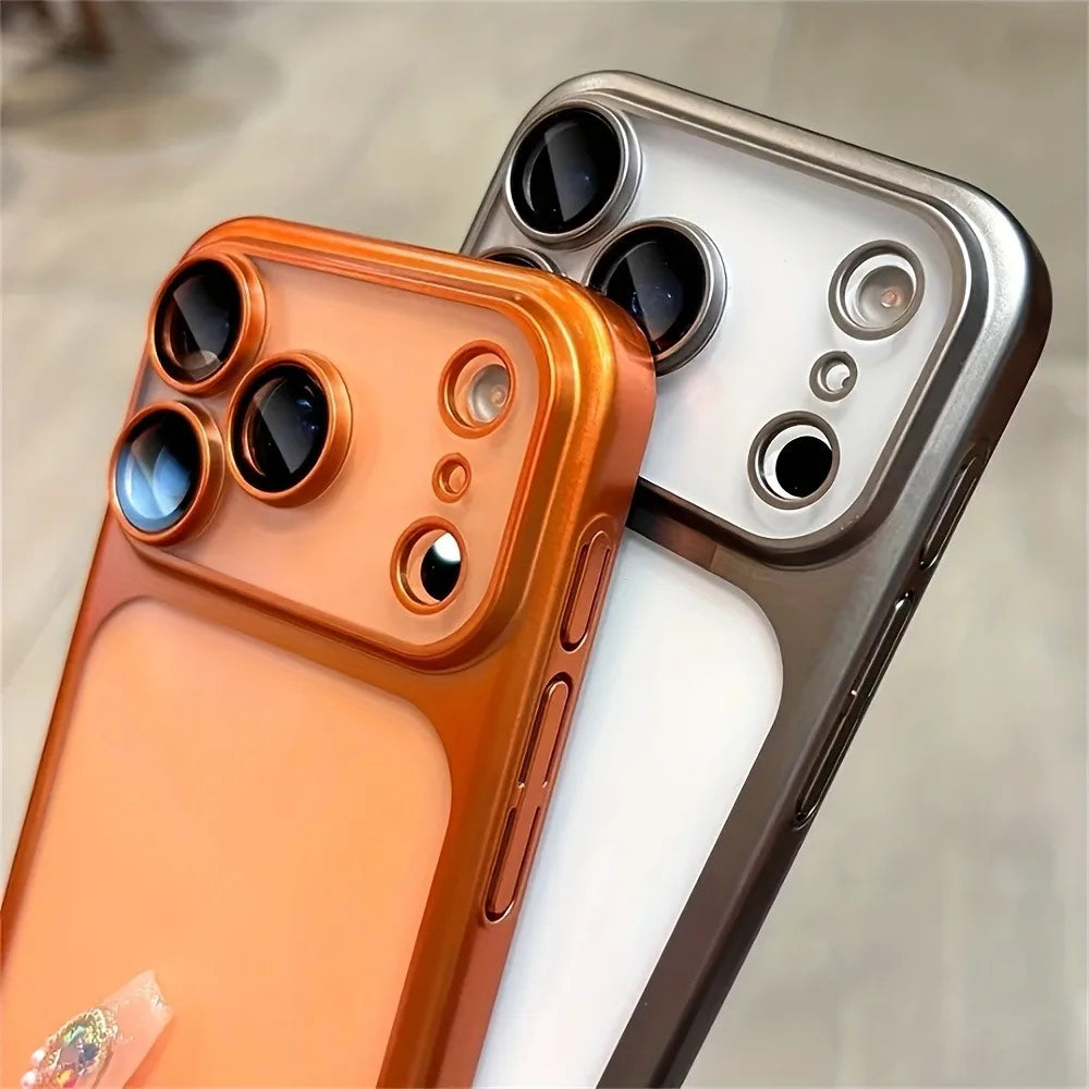 Luxury Plating Color PC Transparent Phone Case For iPhone 17 16 15 14 13 Pro Max Air Lens Protection Matte BackPlate Hard Cover