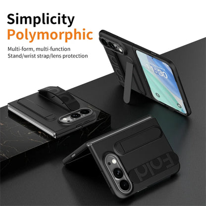 For iPhone Duo Cases Luxury Wrist Strap Bracket Stand Holder Case for iPhone Duo 18 Fold Solid Color Built-in Front Film Cover