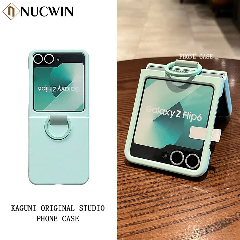 Liquid Silicone Original Ring Bracket Case for Samsung Galaxy Zflip 7FE Z Flip 5 6 7 8 Screen Glass Film 2in1 Shockproof Cover