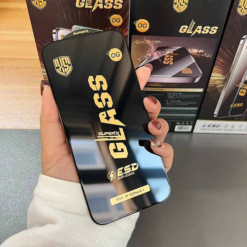 10pcs OG ESD Tempered Glass Anti Static Super Screen Protector Film For iPhone Duo 18 Pro Max 17 Air 17E 16 Plus 15 14 13
