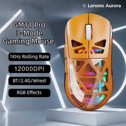 Lenovo Aurora Gaming Mouse GM11 Pro RGB 3-mode 2.4G Wireless Bluetooth 12000 DPI Adjustable Lightweight Portable Rechargeable
