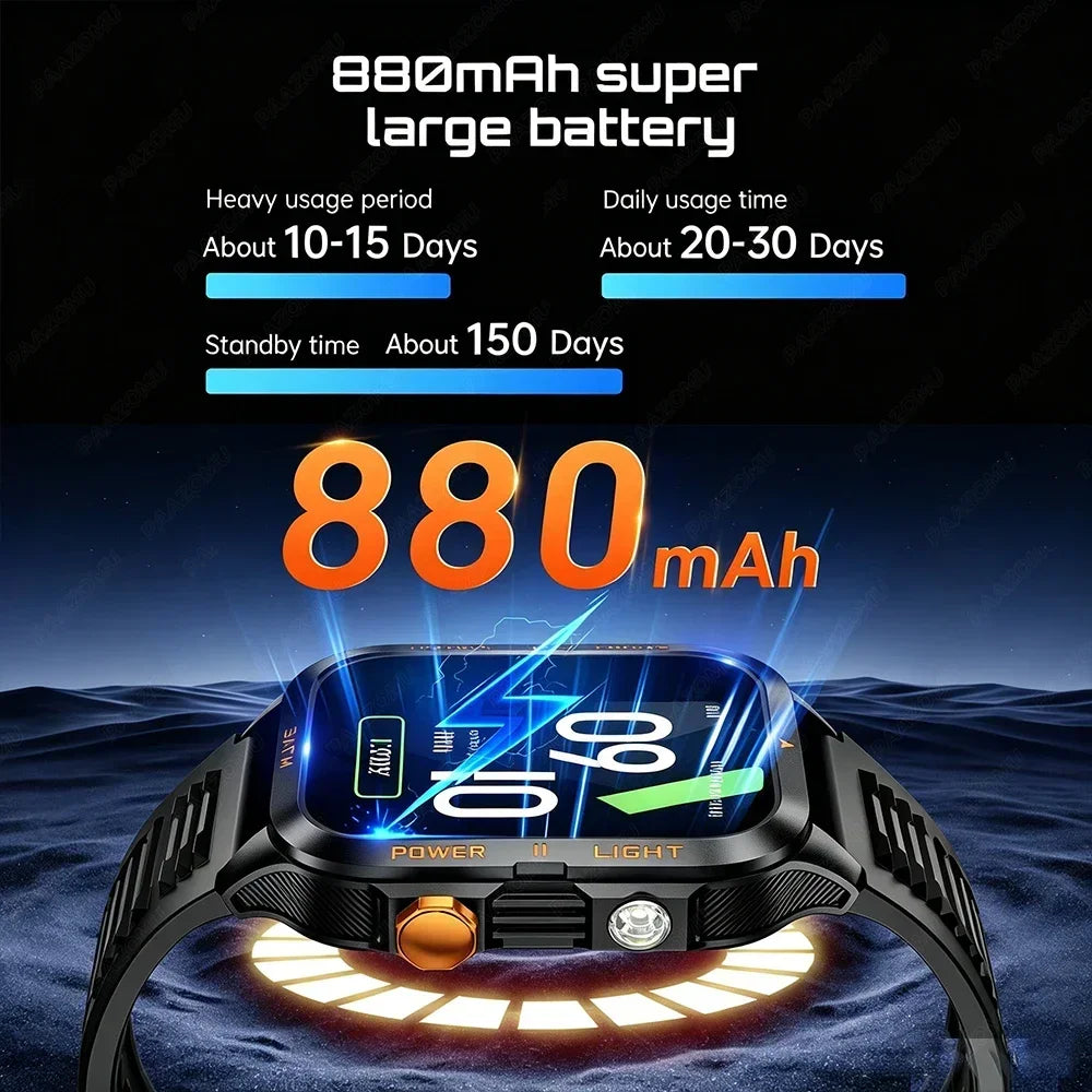 Smartwatch 3ATM Waterproof 1.96''HD Screen BT Call Health Monitor Flashlight 880MAH Battery Sports Smart Watch For Android iOS