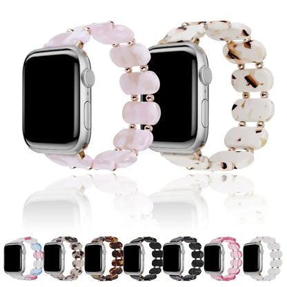 Resin Band for Apple Watch Strap 44mm 40mm 45mm 49mm 46mm 42mm 41mm Elastic Ring Strap Metal Bead for iWatch 11 10 9 8 7 6 5 SE