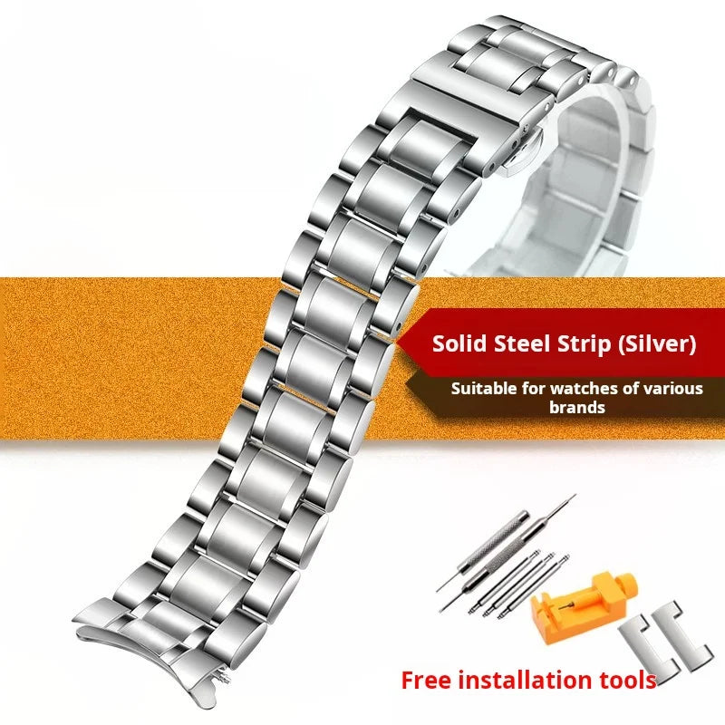 Curved Solid stainless steel strap men women Universal Metal chain 18 19 20mm 21mm 22mm 23mm 24mm rose gold watch band bracelet