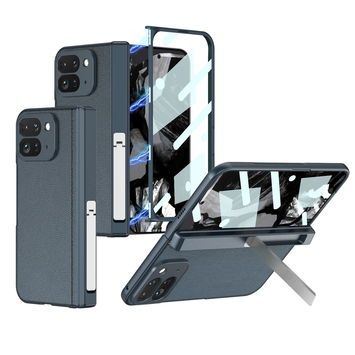 Magnetic Hinge Stand Case For Google Pixel 9 Pro Fold Plain Leather Screen Glass Protective Hard Cover For Pixel 9 Pro Fold Case