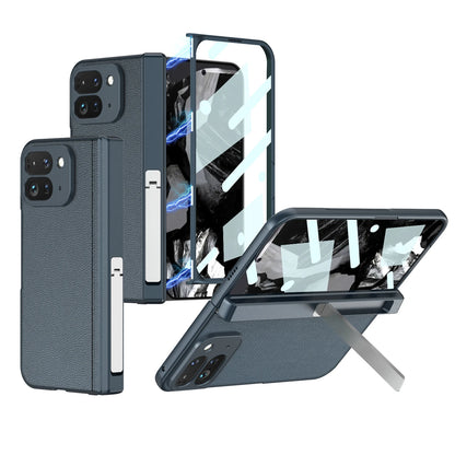 Magnetic Hinge Stand Case For Google Pixel 9 Pro Fold Plain Leather Screen Glass Protective Hard Cover For Pixel 9 Pro Fold Case