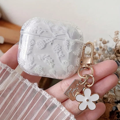 Elegant White Flower Pattern Earphone Case for Apple AirPods Pro2/Pro3/Pro Headphones Cover For AirPods 4/3/1/2 Protective Cases