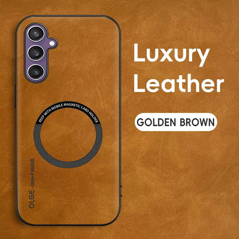 Luxury Leather For Magsafe Magnetic Wireless Charging Phone Case For Samsung Galaxy S26 S25 S24 S23 S22 Ultra Plus Back Cover