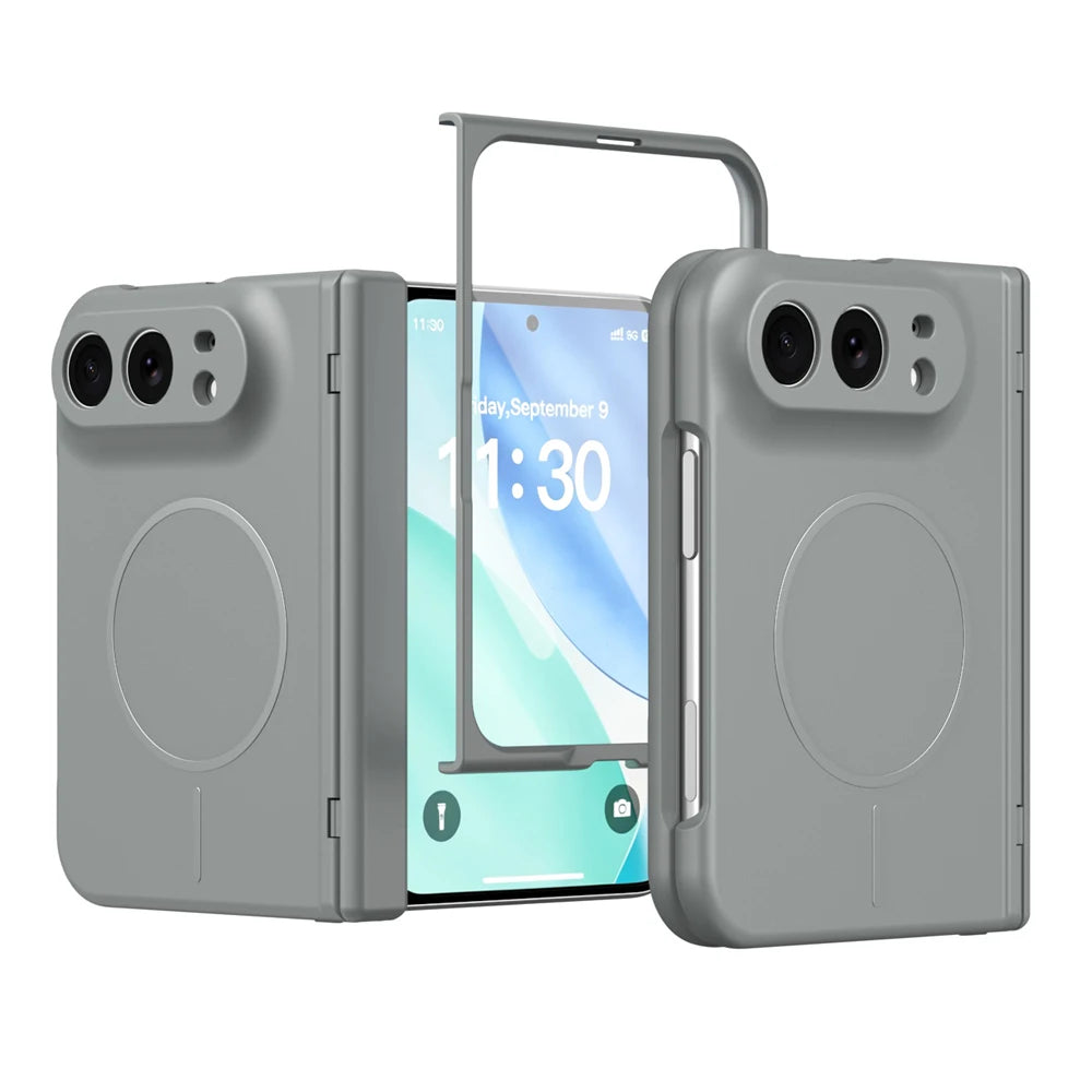 KEYSION Magnetic Fold Phone Case for MagSafe for iPhone Duo Matte Hard PC Shockproof Back Cover With Hinge+ HD Screen Protector