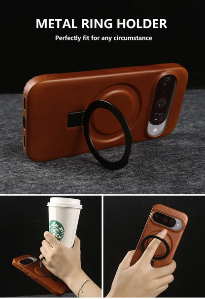 Luxury Magnetic Bracket Holder Genuine Leather Case For Google Pixel 10 Pro XL Pixel10 8A 9Pro 7A 6A 5A Full Wrapped Back Cover