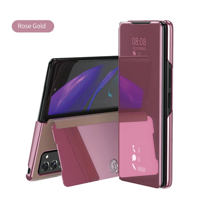 6 Colors Mirror Clear View Stand Flip Case For Samsung Galaxy Z Fold 2 3 4 5 6 7 8 Ultra Full Cover Folding Plathing Phone Cover