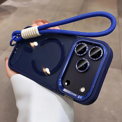 New Tech-Style Magnetic Drop-proof Full-wrap Phone Case with Holder Lanyard for iPhone 17 16 15 14 13 12 11 Pro Max Plus Air