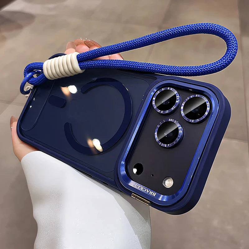 New Tech-Style Magnetic Drop-proof Full-wrap Phone Case with Holder Lanyard for iPhone 17 16 15 14 13 12 11 Pro Max Plus Air