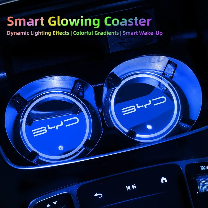 7 Color LED Car Cup Holder Light Coaster for BYD Atto 3 Yuan Plus Song Qin Han Tang Interior Ambient Light