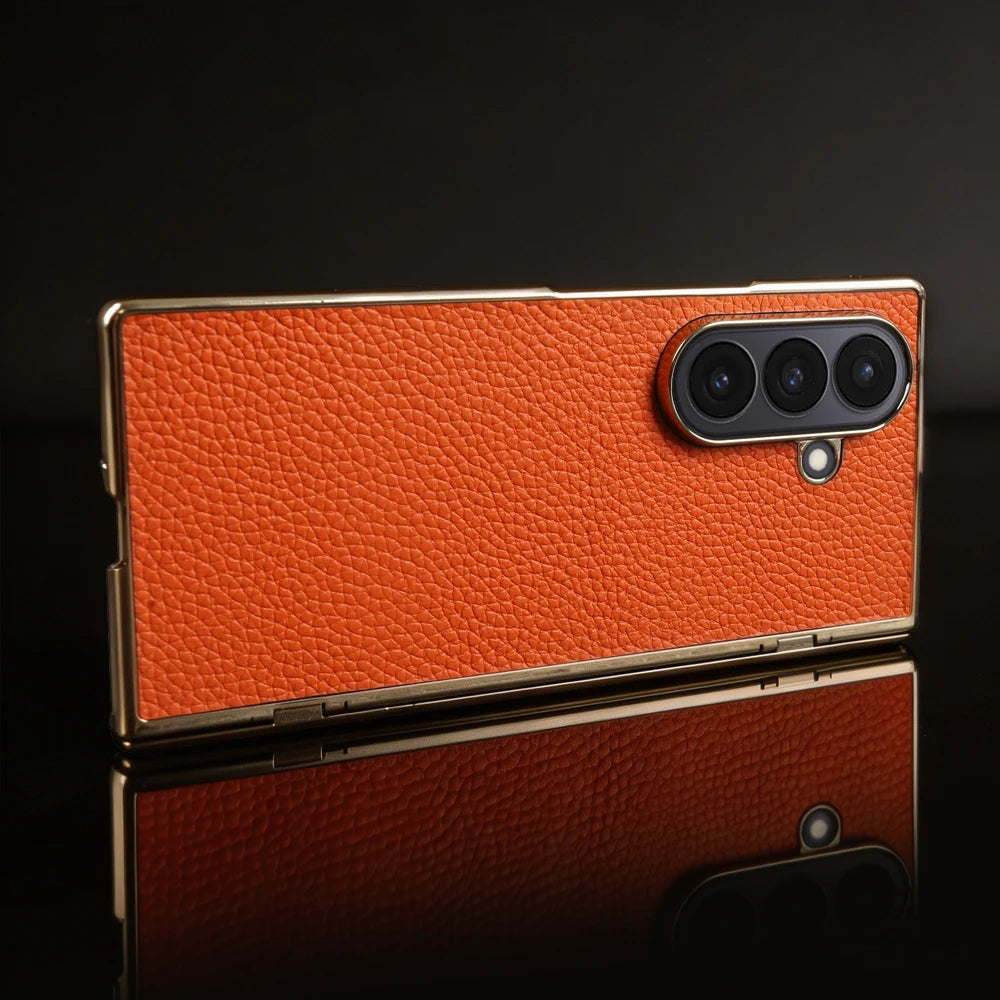 Lychee Genuine Leather Case For Samsung Galaxy Z Fold 8 6 5 4 Fold8 Ultra 8wide Fold7 Fold5 Fold6 Phone Cases Cover Funda Coque