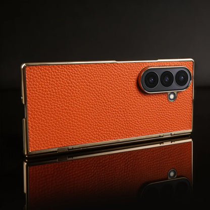 Lychee Genuine Leather Case For Samsung Galaxy Z Fold 8 6 5 4 Fold8 Ultra 8wide Fold7 Fold5 Fold6 Phone Cases Cover Funda Coque