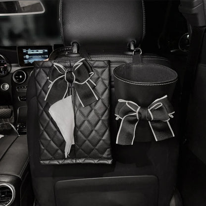 Creative Camellia Flower Leather Car Tissue Paper Towel Bag Auto Back Seat Headrest Hanging Trash Bin Can Women Car Accessories