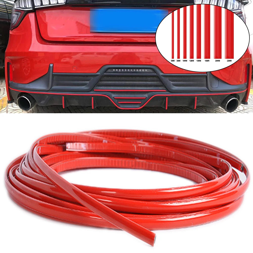 3M /5M DIY Car Bumper Self-adhesive red Decorative Strip Thickened PVC Material To Prevent Body Scratches Decorate Car Accessory