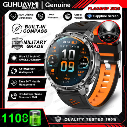 2026 New 1100mah AMOLED Smart Watch Men 170+Sport Fitness LED Flashlight IP69 Waterproof Bluetooth call GPS track Smartwatch iOS