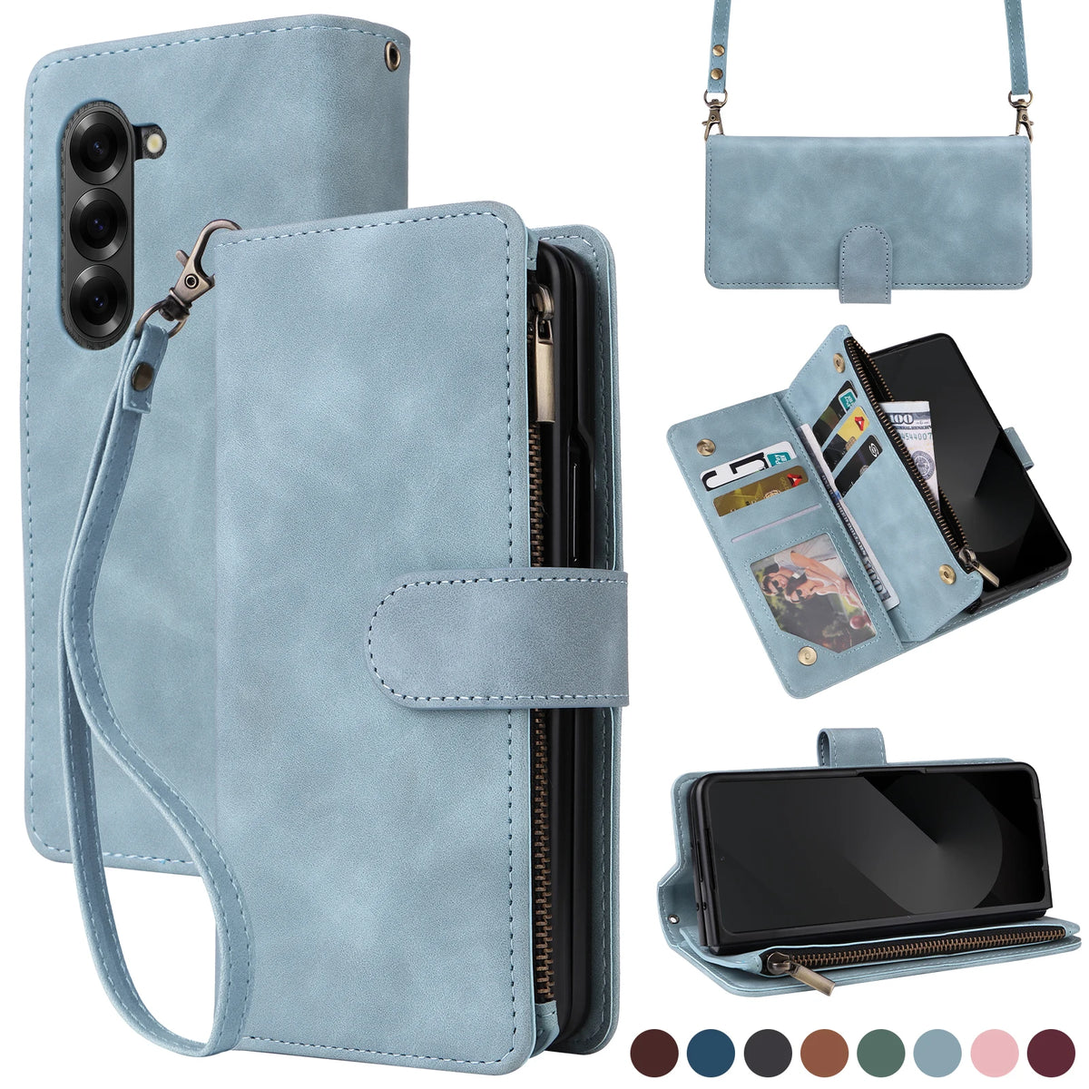 Premium Leather Business Phone Case For Samsung Galaxy Z Fold 8 Zipper Wallet Card Slots Magnetic Flip Cover For Fold 7 6 5 4 3