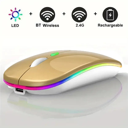 Rechargeable Bluetooth-compatible Wireless Mouse with 2.4G USB RGB Mouse for Computer Laptop Tablet PC Macbook Gaming Mouse Game