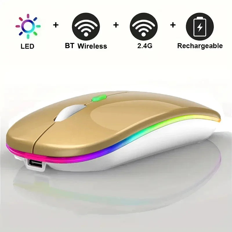 Rechargeable Bluetooth-compatible Wireless Mouse with 2.4G USB RGB Mouse for Computer Laptop Tablet PC Macbook Gaming Mouse Game
