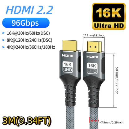 High Refresh Rate 8K@120Hz HDMI 2.2 Cable 96Gbps Supports 4K@240Hz 2K@360Hz HDR eARC for PS5 Xbox Switch TV Laptop