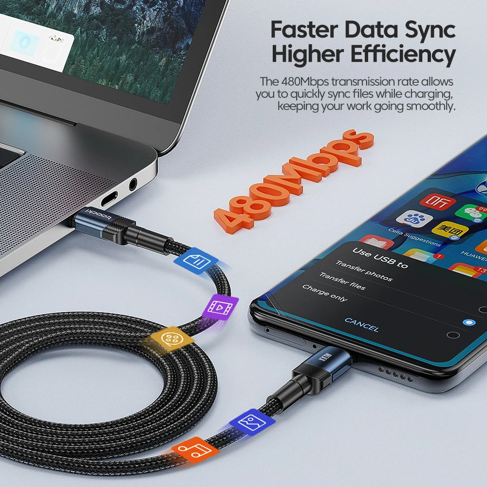 Toocki 100W/60W USB Type C To Type C Cable Fast Charging For Samsung Xiaomi Huawei Macbook Switch USB C To C Cable Data Wire