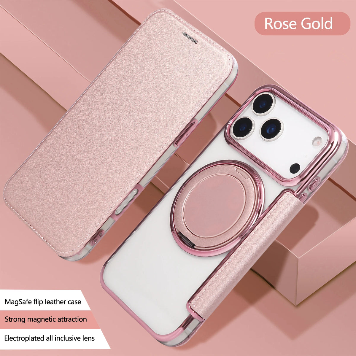 360 Rotating Bracket Magnetic Leather Case for IPhone 17 Pro Max 16 Plus 15 14 Shockproof Comfortable Grip RFID Bag Book Cover