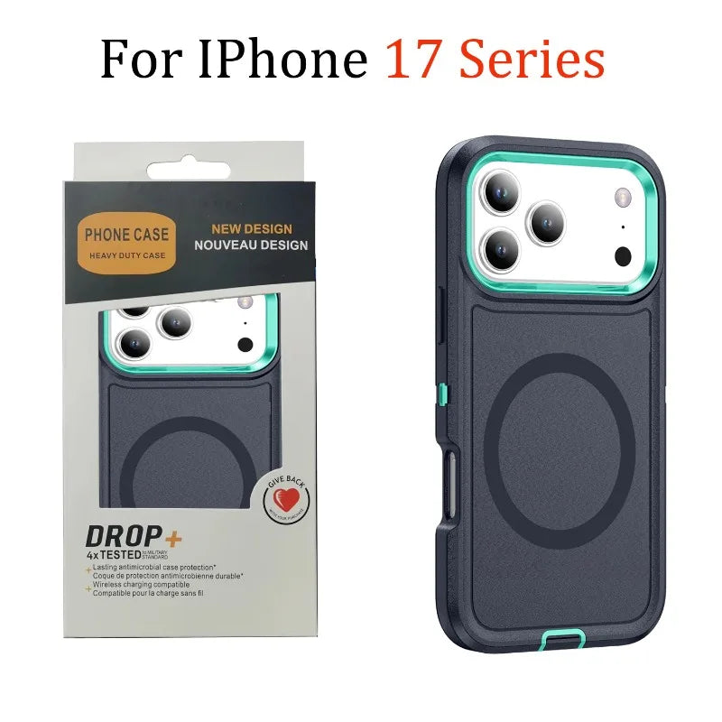 3IN1 Military Grade Heavy Duty Armor Case For IPhone 18 Pro Max 17 16 15 14 Plus Magnetic Charge TPU+PC Anti-fall Protect Cover