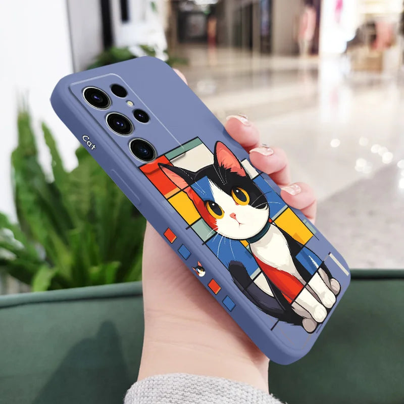 Romantic Cat Phone Case For Samsung Galaxy S25 S24 S23 S22 S21 S20 S10 S10E Ultra Plus FE Note 20 Ultra 10 Plus Cover