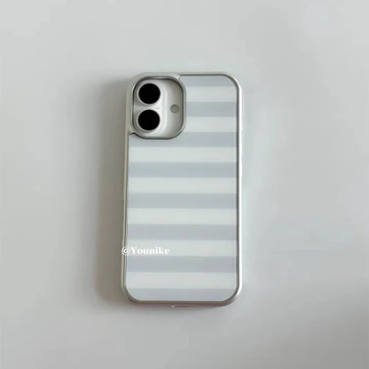 Korean Ins Gray and White Stripes Phone Case for iPhone 17 17e 16e 16 15 14 13 12 11 Air Pro Max X XR XSMAX 8 7 Plus Back Cover