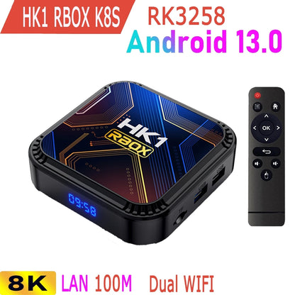 Android 13.0 RK3528 Quad Core 8K HDR 100M LAN Dual Wifi 2.4G 5G BT4.0 Game Stick Media Player Smart TV Box HK1 RBOX K8S