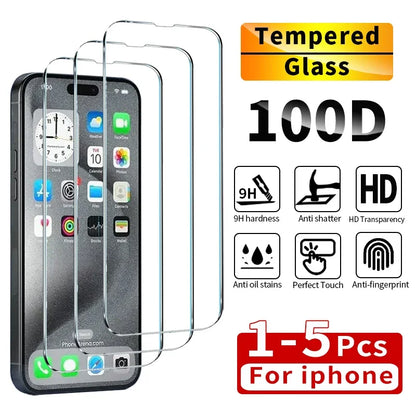 1-5Pcs Tempered Glass For iPhone 12 13 14 15 16 11 Pro Max Screen Protector For iPhone 7 8 SE2022 X XS XR Protective Glass Film