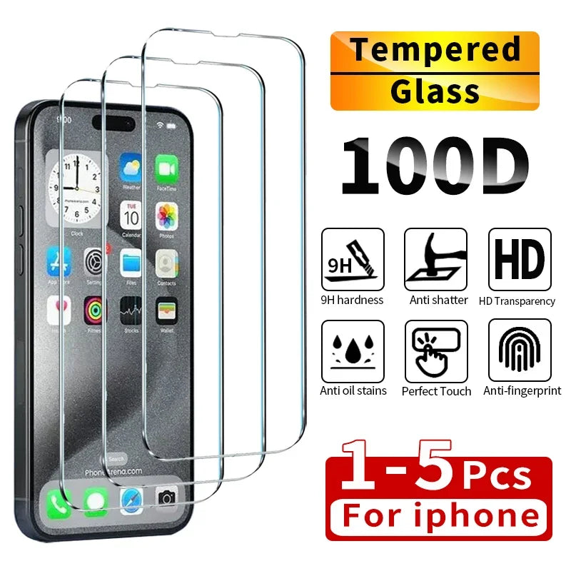 1-5Pcs Tempered Glass For iPhone 12 13 14 15 16 11 Pro Max Screen Protector For iPhone 7 8 SE2022 X XS XR Protective Glass Film