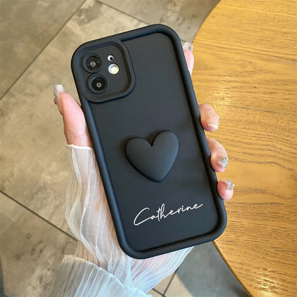 Cute INS Love Heart Personalized Name Case For iPhone18 17 16 15 14 13 12 11Pro Max 17 Air Luxury Soft Silicone Custom DIY Cover